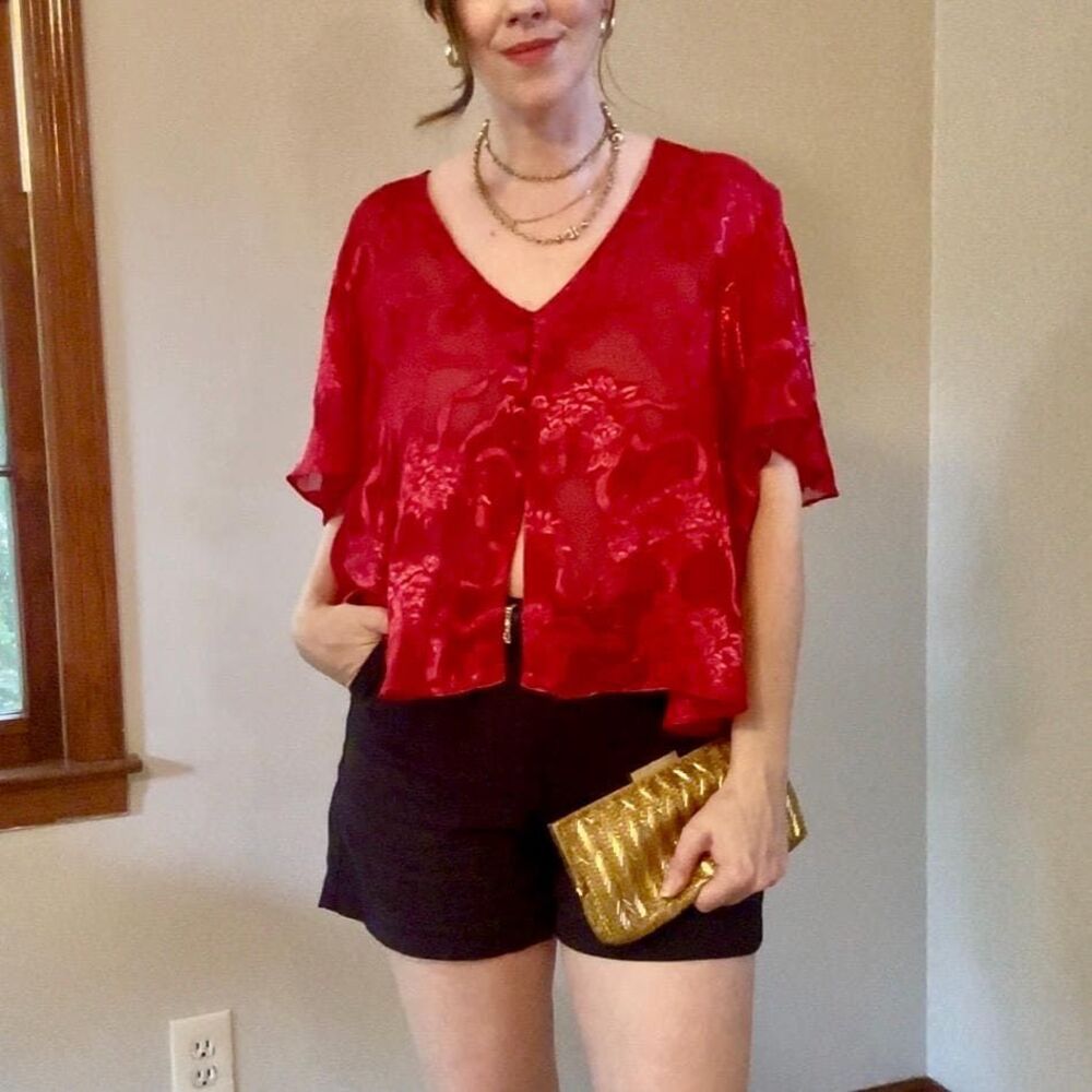 Y2K Red Romantic Boho Victoria’s Secret Gold Label Blouse Size Large